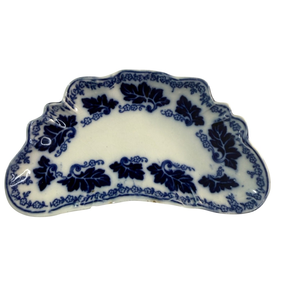 Antique Johnson Bros Normandy Flow Blue Bone Dish Relish Crescent Floral c1900